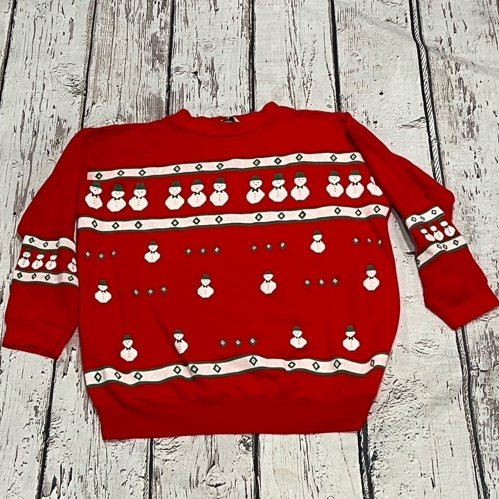 Vintage 1980s Snowman Ugly Sweater Party 80s Xmas Crewneck Sweatshirt